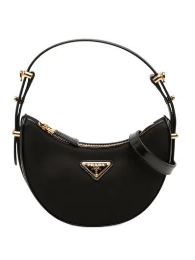 Pre-owned Prada 2013-2025 Small Re Nylon And Leather Arque Satchel In Black