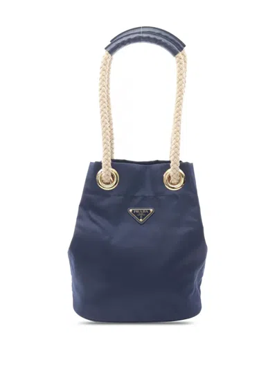 Pre-owned Prada 2013-2025 Small Re Nylon Mariner Bucket Bag In Blue