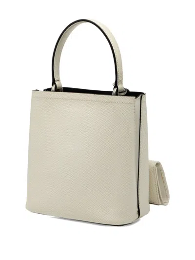 Pre-owned Prada 2013-2025 Small Saffiano Cuir Smalto Panier Satchel In White