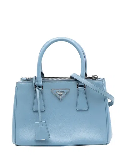 Pre-owned Prada 2013-2025 Small Saffiano Lux Galleria Double Zip Satchel In Blue
