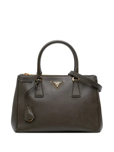 Pre-owned Prada 2013-2025 Small Saffiano Lux Galleria Double Zip Satchel In Brown