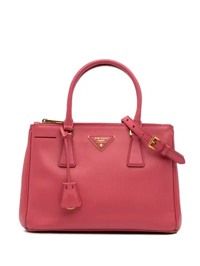 Pre-owned Prada 2013-2025 Small Saffiano Lux Galleria Double Zip Satchel In Pink