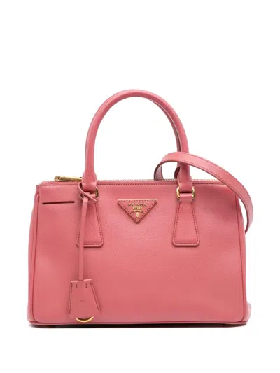 Pre-owned Prada 2013-2025 Small Saffiano Lux Galleria Double Zip Satchel In Pink