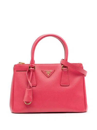 Pre-owned Prada 2013-2025 Small Saffiano Lux Galleria Double Zip Satchel In Pink