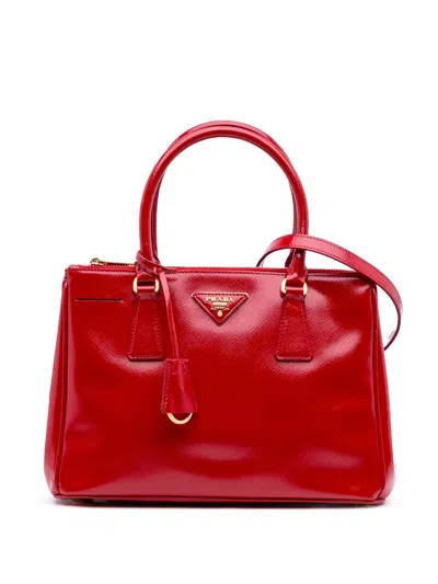Pre-owned Prada 2013-2025 Small Saffiano Vernice Galleria Double Zip Satchel In Red