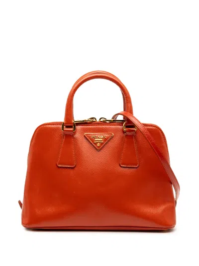Pre-owned Prada 2013-2025 Small Saffiano Vernice Promenade Satchel In Orange