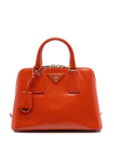 Pre-owned Prada 2013-2025 Small Saffiano Vernice Promenade Satchel In Orange