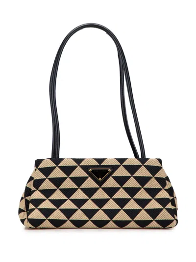 Pre-owned Prada 2013-2025 Small Triangolo Symbole Jacquard Embroidered Shoulder Bag In Brown