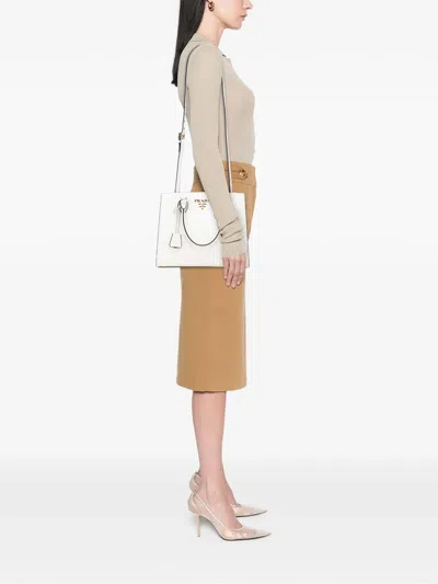 Pre-owned Prada 2013-2025 Soft Calf Trimmed Saffiano Lux Satchel In White