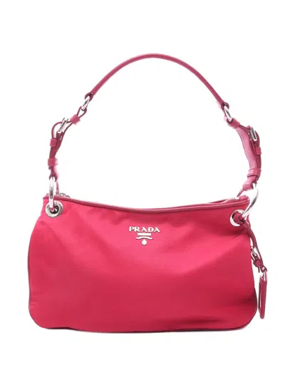 Pre-owned Prada 2013-2025 Soft Calfskin Trimmed Tessuto Shoulder Bag In Pink