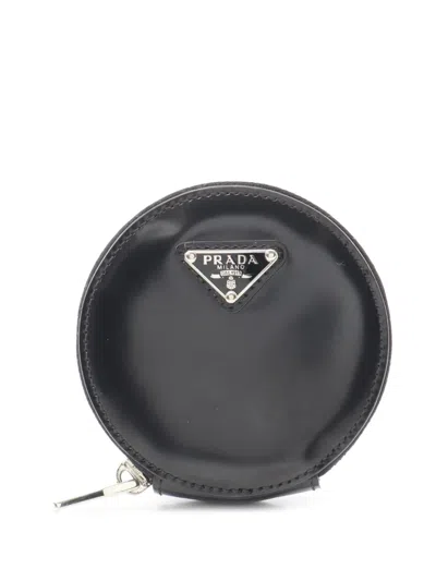 Pre-owned Prada 2013-2025 Spazzolato Round Bag Charm Coin Pouch In Black