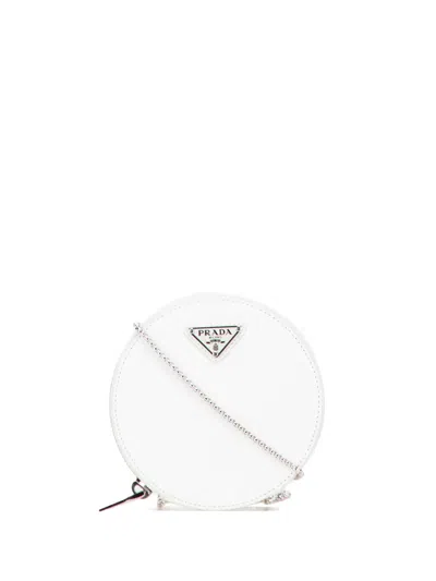 Pre-owned Prada 2013-2025 Spazzolato Round Chain Coin Crossbody Bag In White