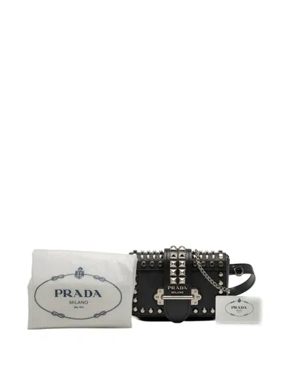 Pre-owned Prada 2013-2025 Studded City Calf And Saffiano Cahier Belt Bag In Black