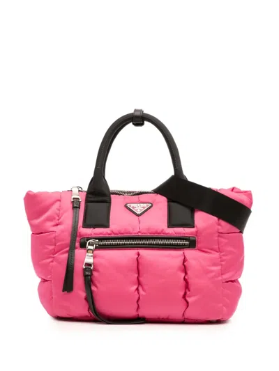 Pre-owned Prada 2013-2025 Tessuto Bomber Satchel In Pink
