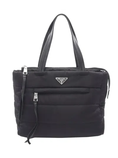 Pre-owned Prada 2013-2025 Tessuto Bomber Tote Bag In Black