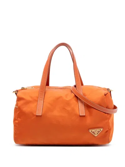 Pre-owned Prada 2013-2025 Tessuto Boston Bag Satchel In Orange