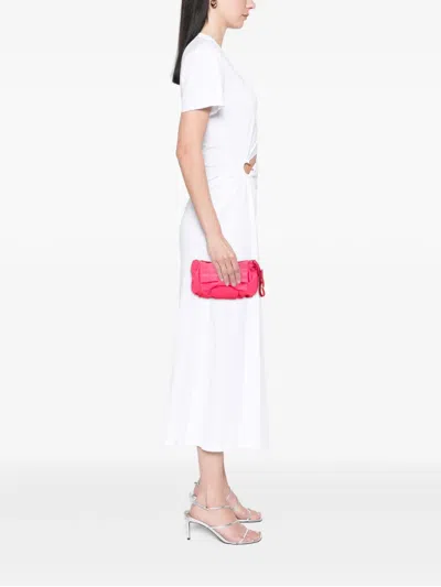 Pre-owned Prada 2013-2025 Tessuto Bow Wristlet Clutch Bag In Pink