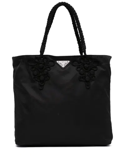 Pre-owned Prada 2013-2025 Tessuto Braided Tote Bag In Black