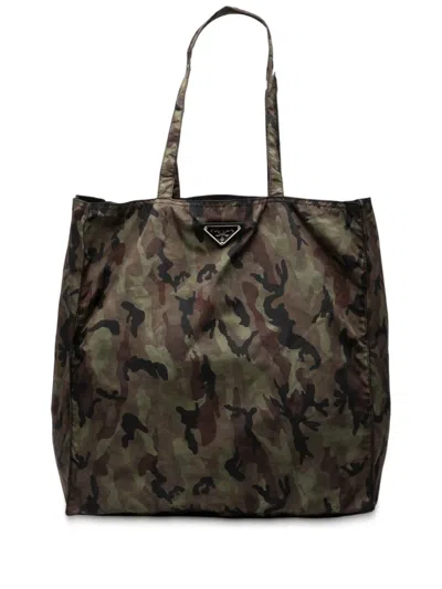 Pre-owned Prada 2013-2025 Tessuto Camouflage Tote Bag In Brown