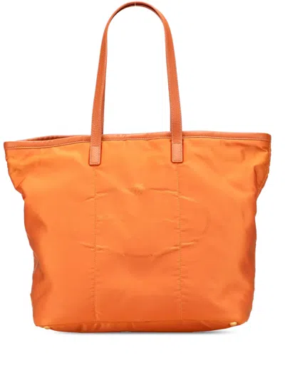 Pre-owned Prada 2013-2025 Tessuto Canapa Logo Tote Bag In Orange