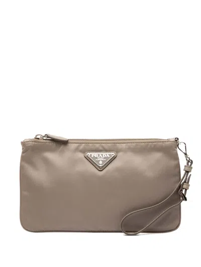 Pre-owned Prada 2013-2025 Tessuto Clutch Bag In Brown