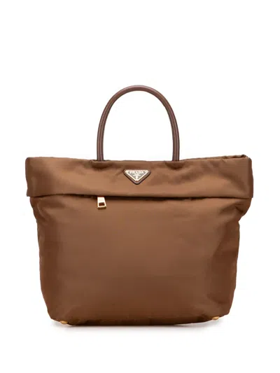 Pre-owned Prada 2013-2025 Tessuto Convertible Shopping Tote Satchel In Brown