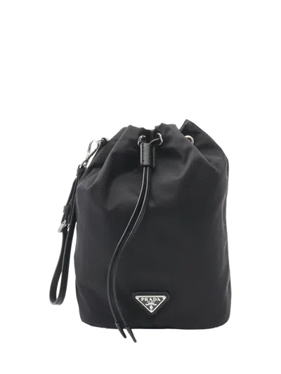 Pre-owned Prada 2013-2025 Tessuto Drawstring Pouch In Black