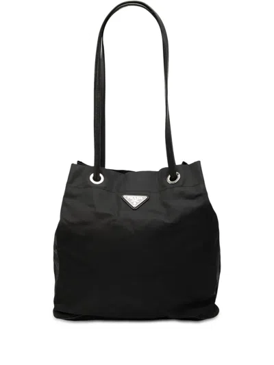 Pre-owned Prada 2013-2025 Tessuto Drawstring Tote Bag In Black