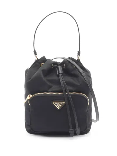 Pre-owned Prada 2013-2025 Tessuto Duet Bucket Bag In Black