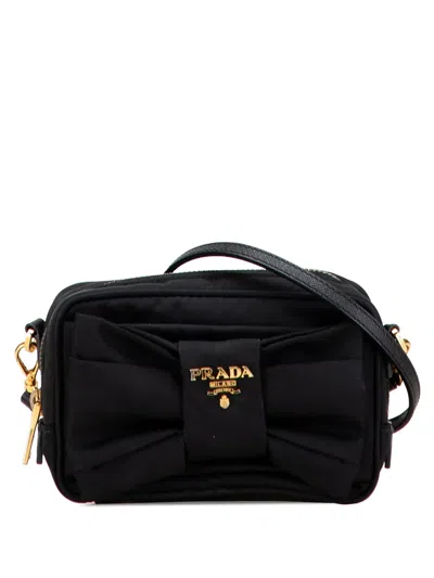 Pre-owned Prada 2013-2025 Tessuto Fiocco Bow Camera Bag Crossbody Bag In Black