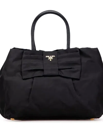 Pre-owned Prada 2013-2025 Tessuto Fiocco Bow Handbag In Black