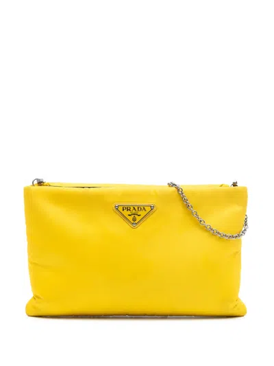 Pre-owned Prada 2013-2025 Tessuto Fluo Clutch On Chain Crossbody Bag In Yellow