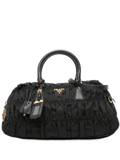Pre-owned Prada 2013-2025 Tessuto Gaufre Satchel In Black
