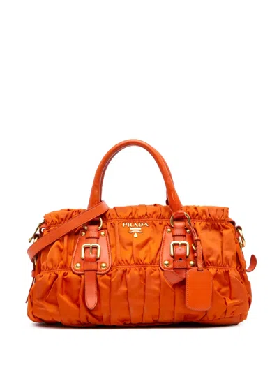 Pre-owned Prada 2013-2025 Tessuto Gaufre Satchel In Orange