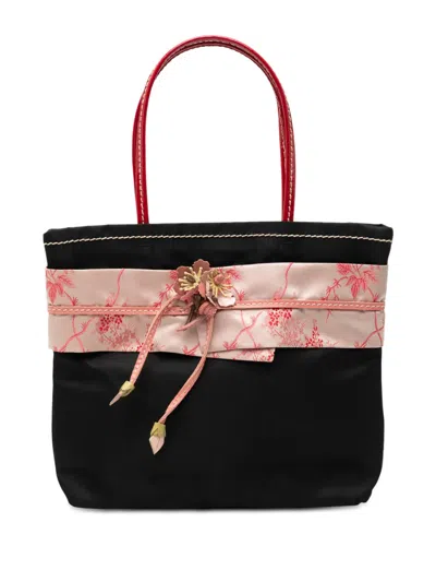 Pre-owned Prada 2013-2025 Tessuto Kimono Obi Handbag In Black