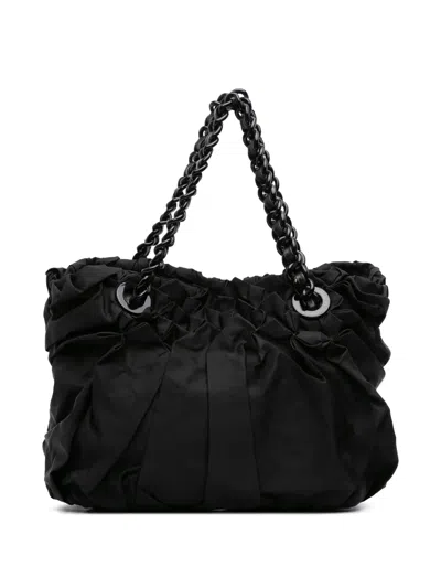 Pre-owned Prada 2013-2025 Tessuto Origami Pleated Tote Bag In Black