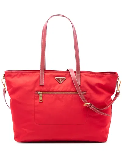 Pre-owned Prada 2013-2025 Tessuto Satchel In Red