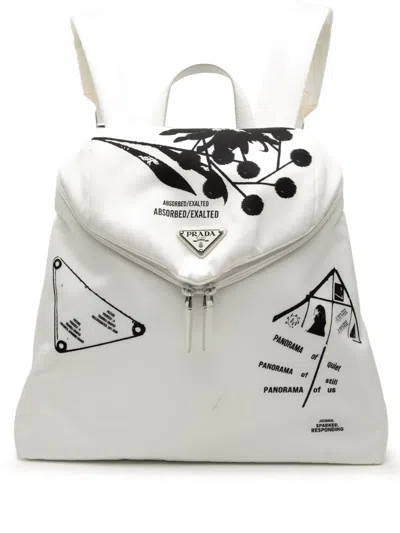 Pre-owned Prada 2013-2025 Tessuto Signaux Backpack In White