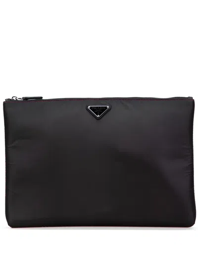 Pre-owned Prada 2013-2025 Tessuto Soft Zip Clutch Bag In Black