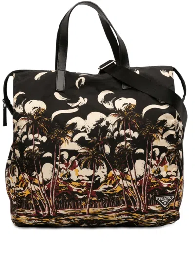 Pre-owned Prada 2013-2025 Tessuto Stampato Satchel In Black
