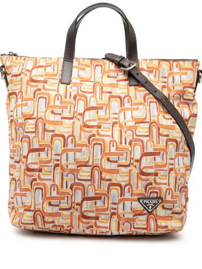 Pre-owned Prada 2013-2025 Tessuto Stampato Satchel In Orange