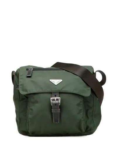 Pre-owned Prada 2013-2025 Tessuto Zip Buckle Messenger Bag Crossbody Bag In Green