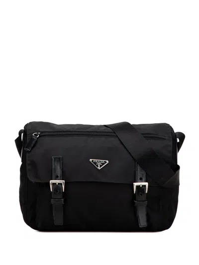Pre-owned Prada 2013-2025 Tessuto Zip Double Buckle Messenger Bag Crossbody Bag In Black