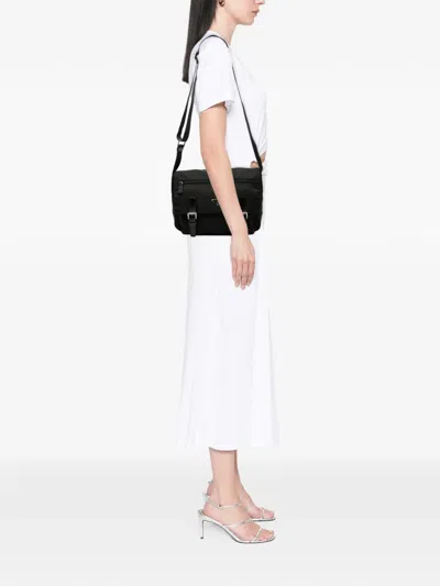 Pre-owned Prada 2013-2025 Tessuto Zip Double Buckle Messenger Bag Crossbody Bag In Black