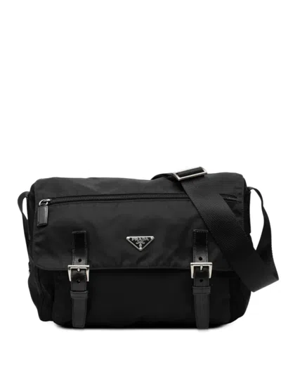 Pre-owned Prada 2013-2025 Tessuto Zip Double Buckle Messenger Bag Crossbody Bag In Black