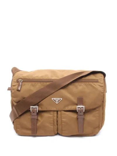 Pre-owned Prada 2013-2025 Tessuto Zip Double Buckle Messenger Bag Crossbody Bag In Brown