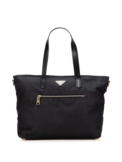 Pre-owned Prada 2013-2025 Tessuto Zip Top Convertible Tote Satchel In Black