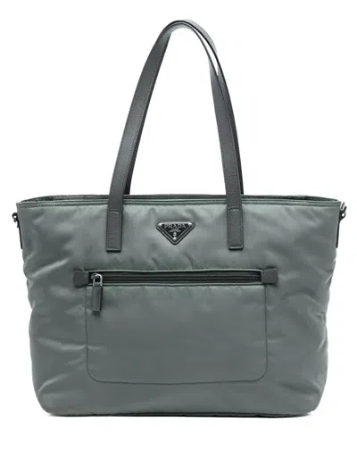Pre-owned Prada 2013-2025 Tessuto Zip Top Convertible Tote Satchel In Gray