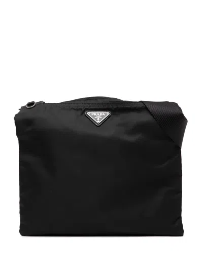 Pre-owned Prada 2013-2025 Tessuto Zip Top Crossbody Bag In Black
