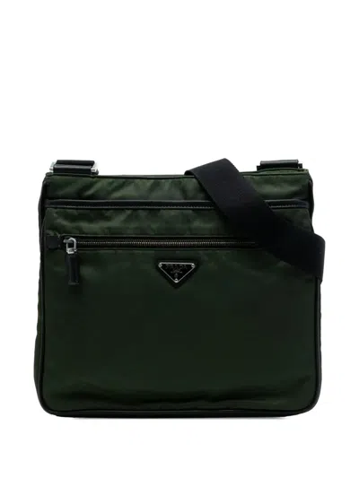 Pre-owned Prada 2013-2025 Tessuto Zip Top Crossbody Bag In Green